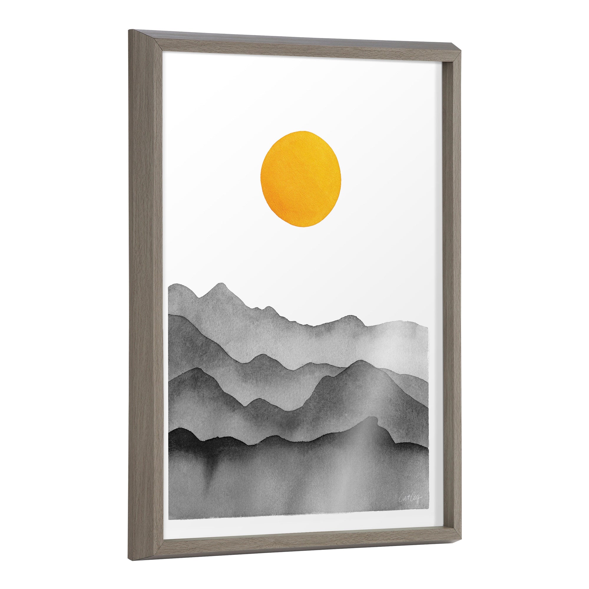 Blake Black Yellow Mountain Range Silhouette Framed Printed Glass by kateandlaurel - main product image for Resin Society