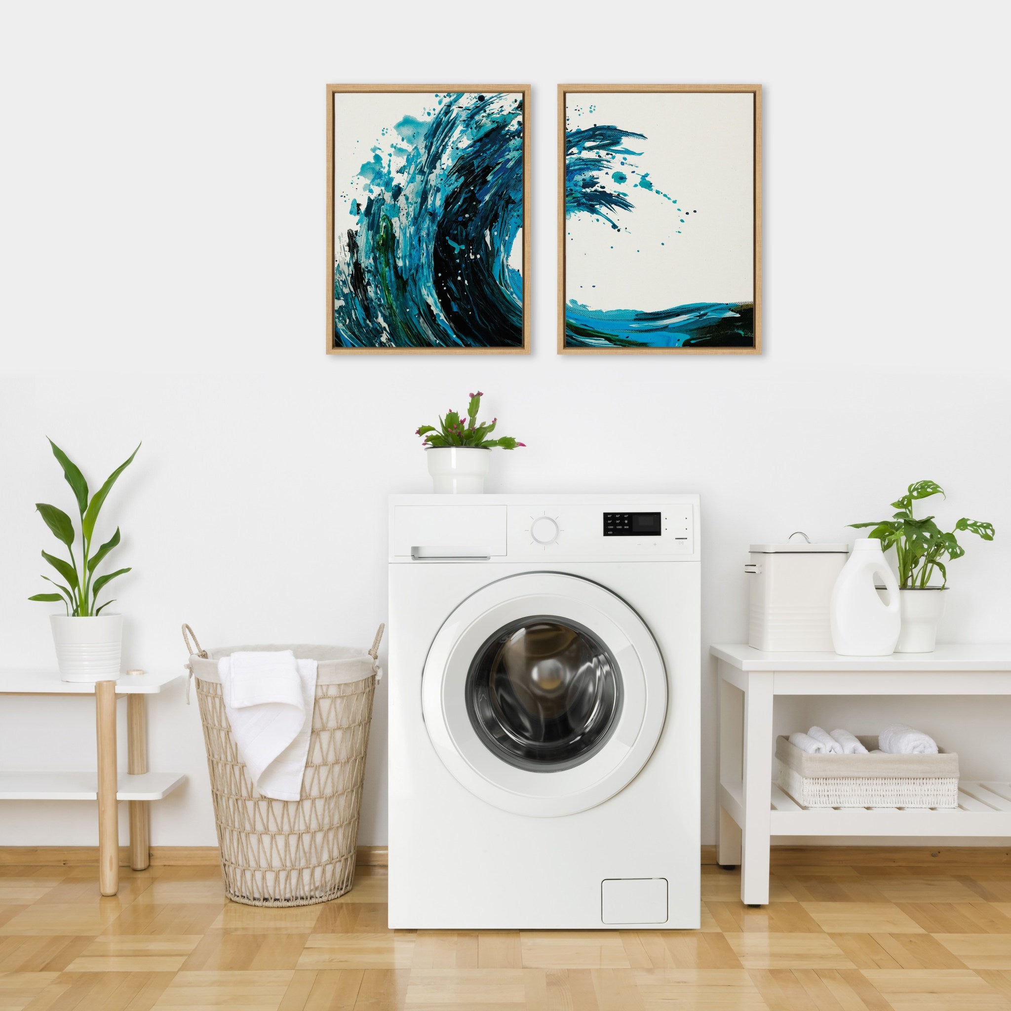 Sylvie Wave 1 and 2 Framed Canvas Art Set