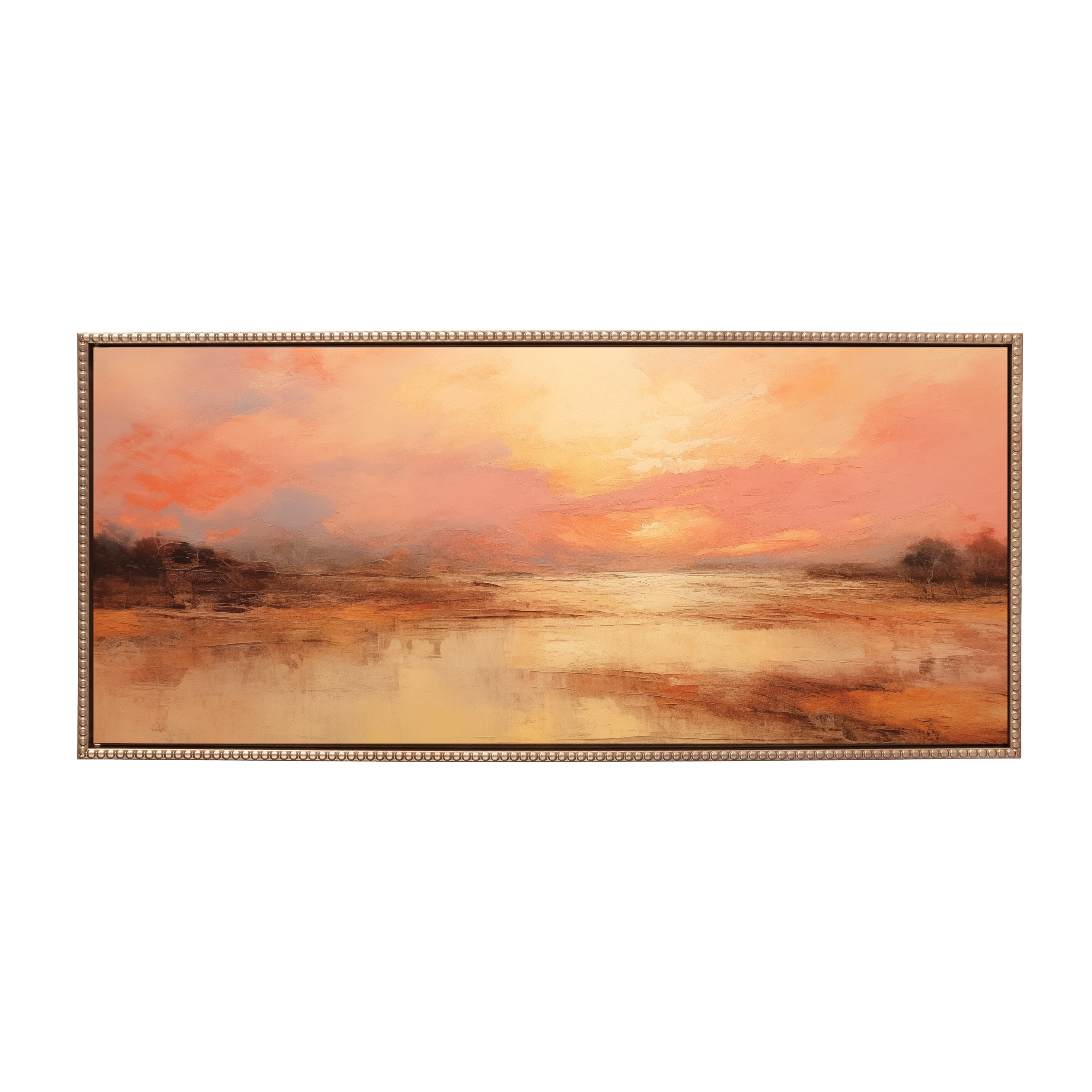 Sylvie Beaded Peach Landscape Framed Canvas by The Creative Bunch Studio