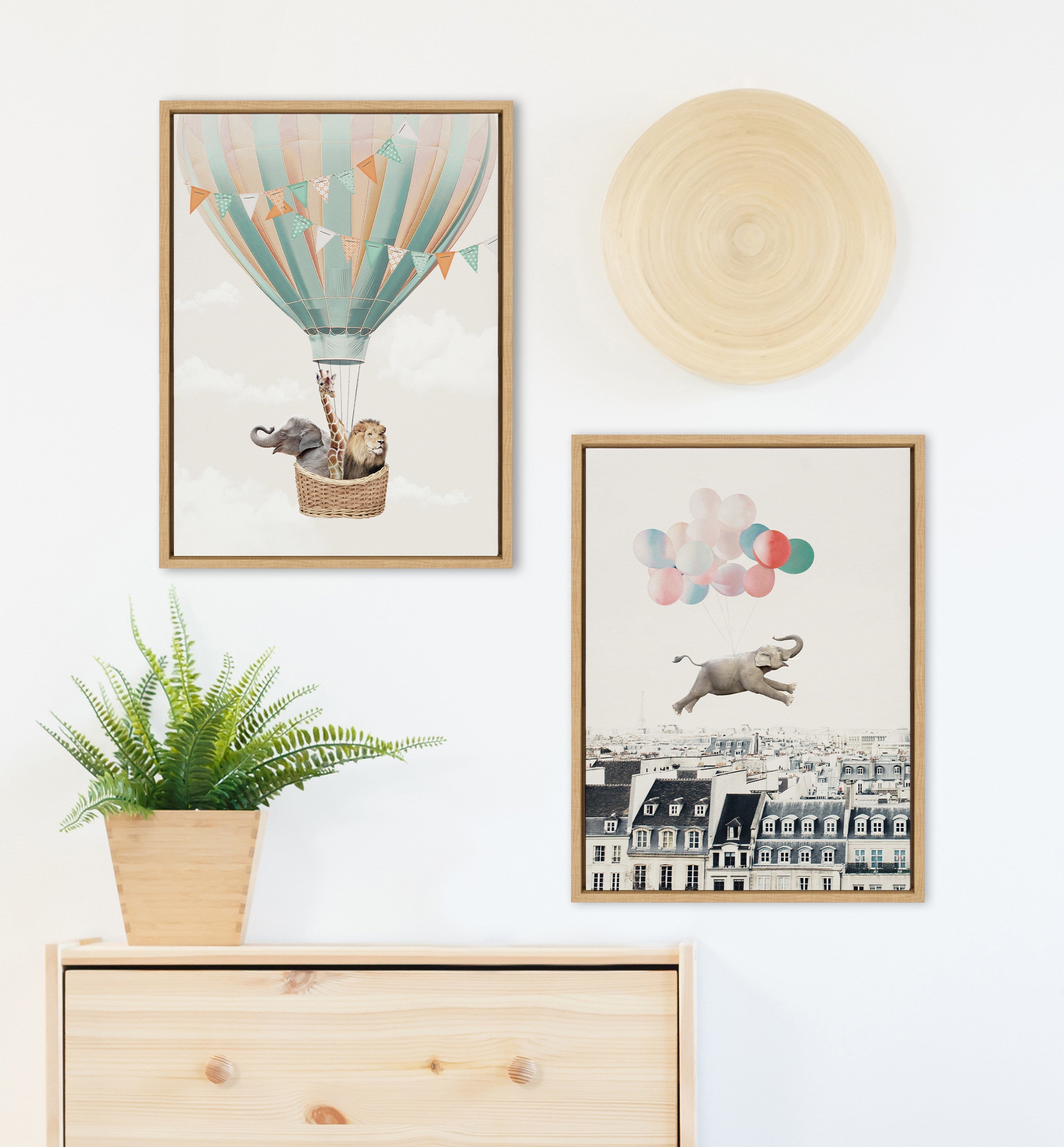 Sylvie Happy Elephant in Paris Framed Canvas by July Art Prints