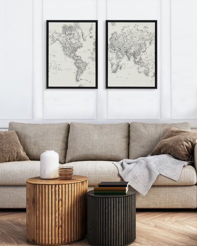 Sylvie Vintage Black and White World Map Framed Canvas Set by kateandlaurel - product image 5 for Resin Society