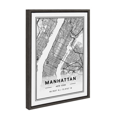 Sylvie Manhattan Modern Map Framed Canvas by kateandlaurel - product image 2 for Resin Society