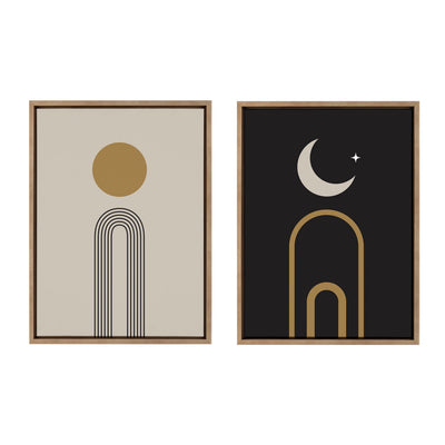Sylvie Boho Minimalist Sunrise Rainbow and Moon Arches Framed Canvas Art Set
