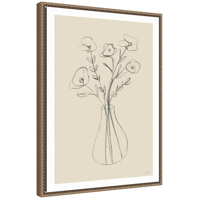 Floral Vase by Gabrielly Guedes framed canvas wall art in Dark Gray color