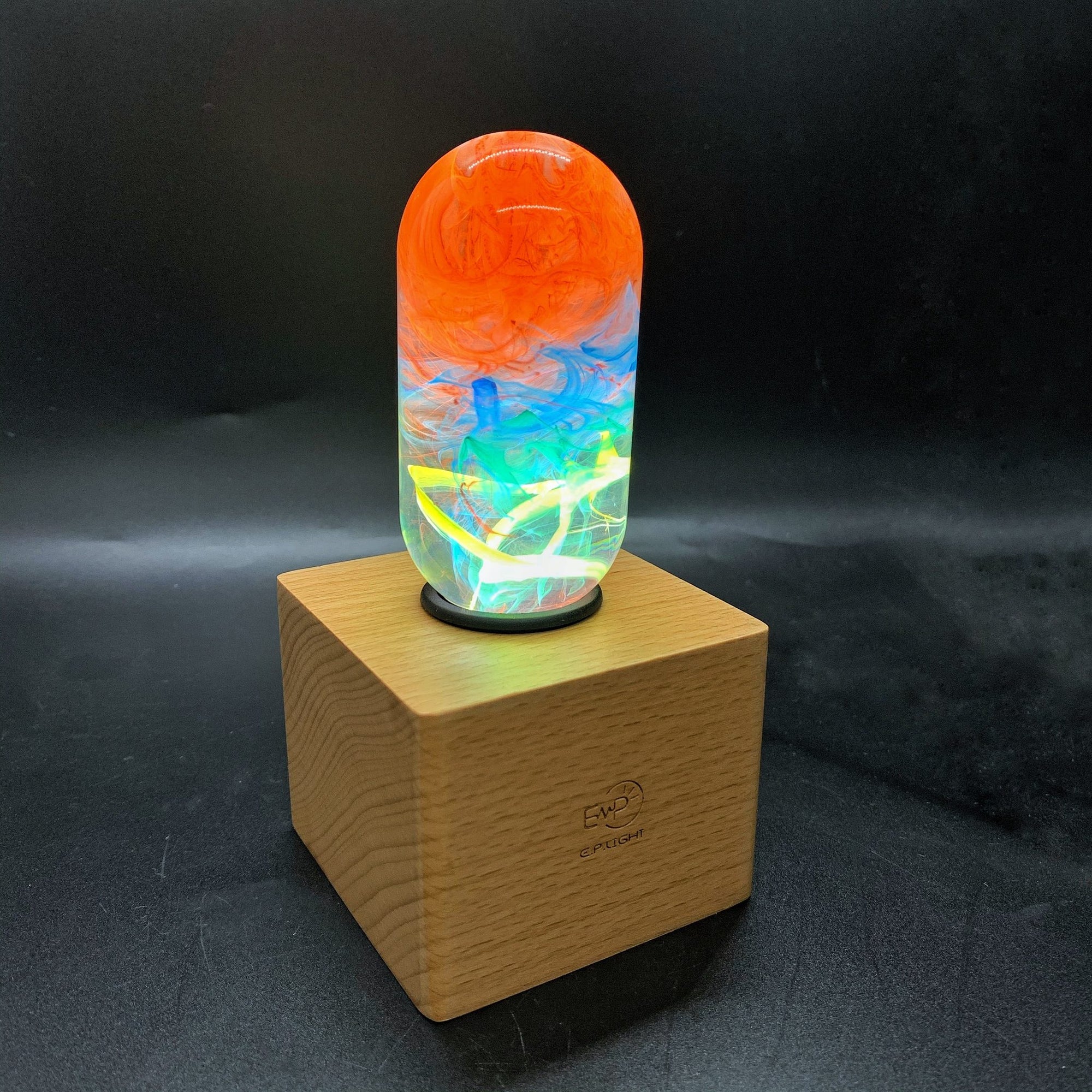 EP Light Youth Resin Table Lamp with wooden base and LED bulb