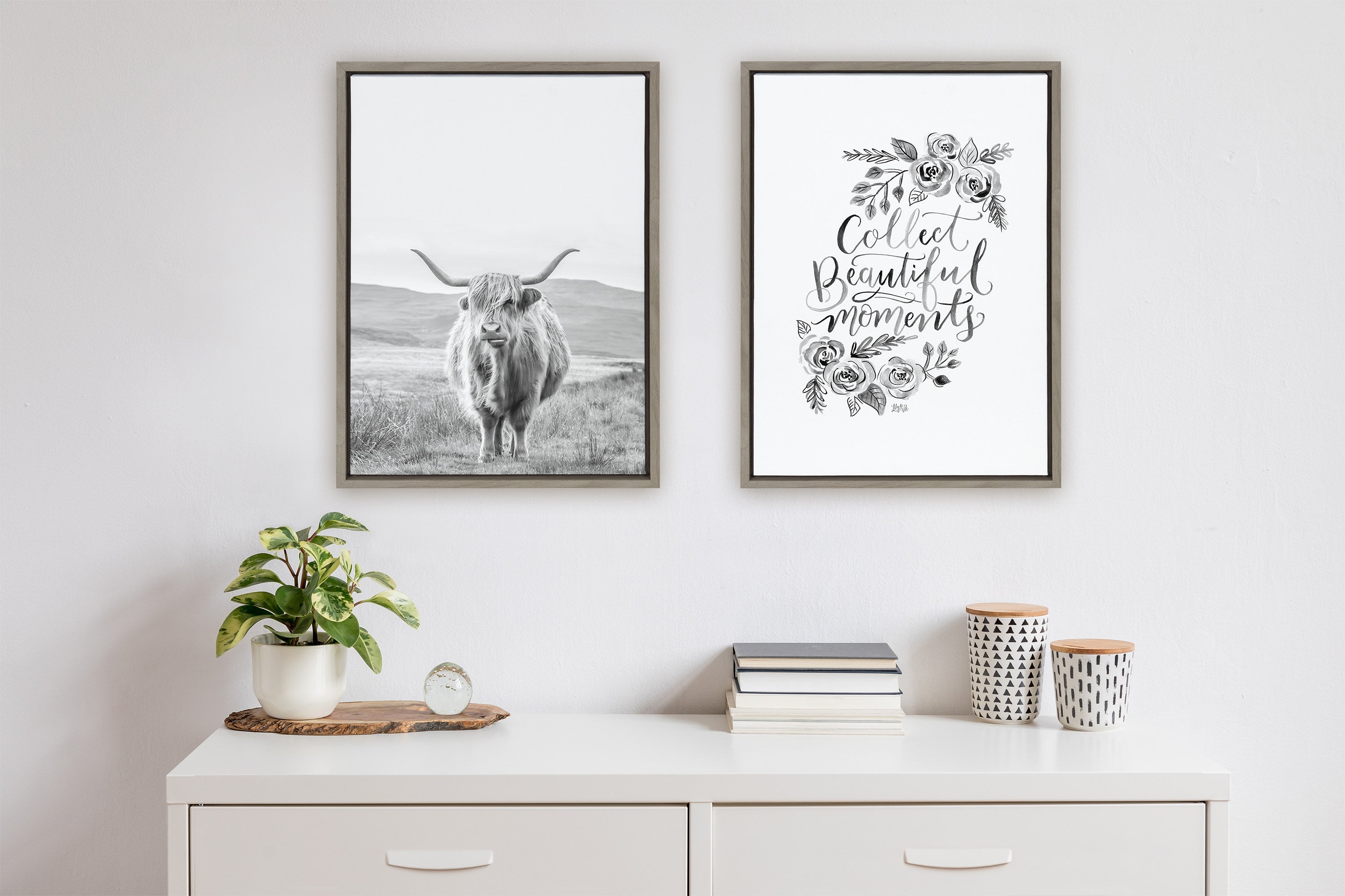 Sylvie Highland Cow Mountain Landscape Black and White Framed Canvas by by kateandlaurel - product image 14 for Resin Society