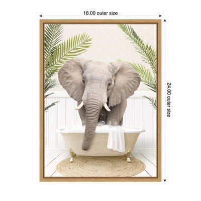 Sylvie Elephant Front Palm Bathtub Framed Canvas by Amy Peterson