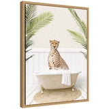 Sylvie Cheetah in Palms Bath Framed Canvas by Amy Peterson by kateandlaurel