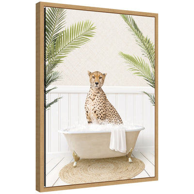 Sylvie Cheetah in Palms Bath Framed Canvas by Amy Peterson by kateandlaurel