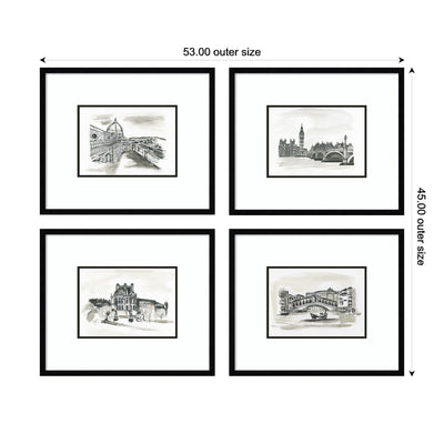 Vintage Europe 4 Piece Framed Wall Art Print Set by Teju Reval