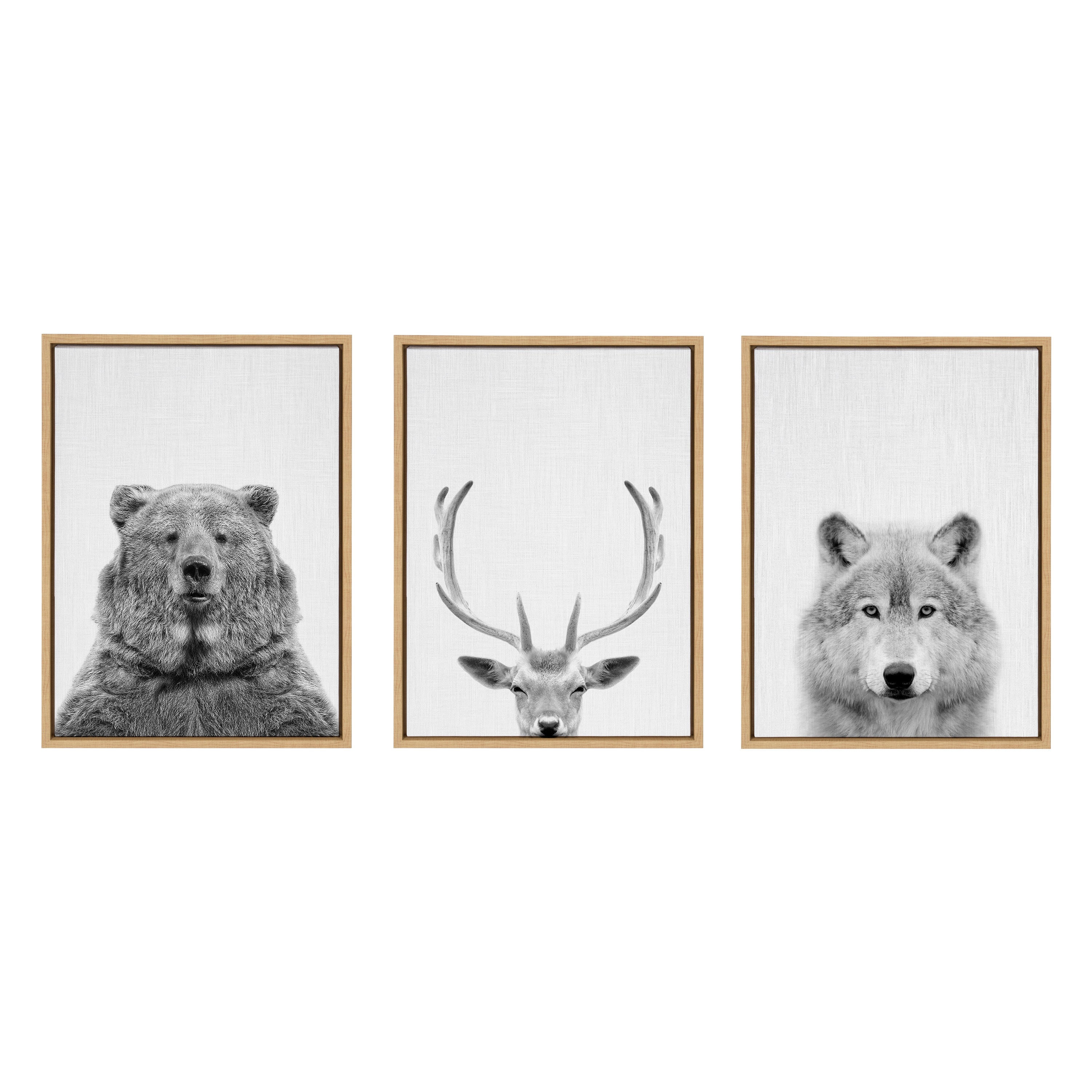 Sylvie Bear Deer and Wolf Framed Canvas Art Set by Simon Te of Tai Prints