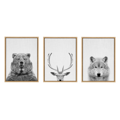 Sylvie Bear Deer and Wolf Framed Canvas Art Set by Simon Te of Tai Prints