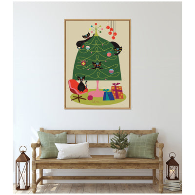 Sylvie Framed Canvas Retro Cats And Christmas Tree by Rachel Lee