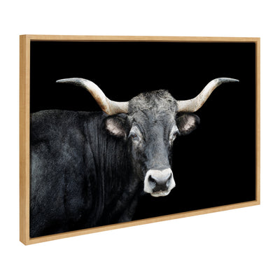 Framed canvas art featuring a longhorn bull head, natural color, Sylvie Tudanca by Xyo