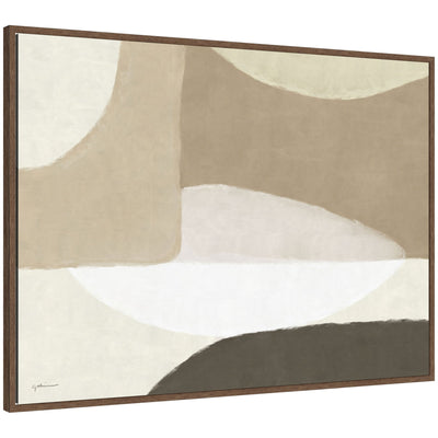 Framed canvas wall art titled Abstract Neutral by Gabrielly Guedes with neutral tones and abstract shapes in a walnut brown Sylvie frame