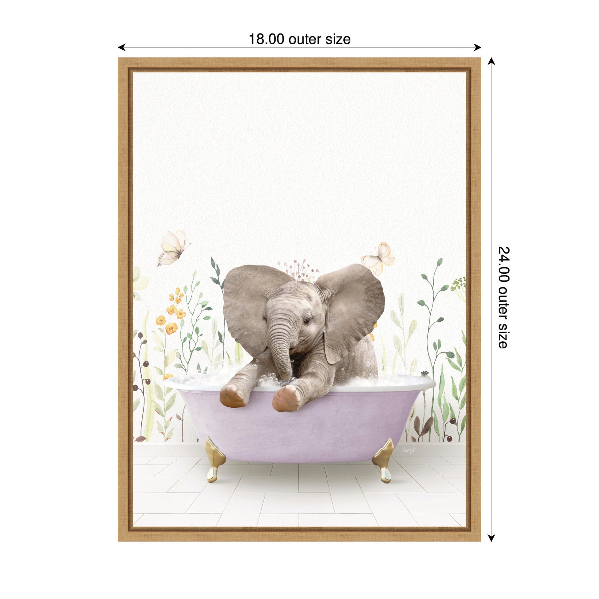 Sylvie Baby Elephant 6 in Spring Bathtub Framed Canvas by Amy Peterson