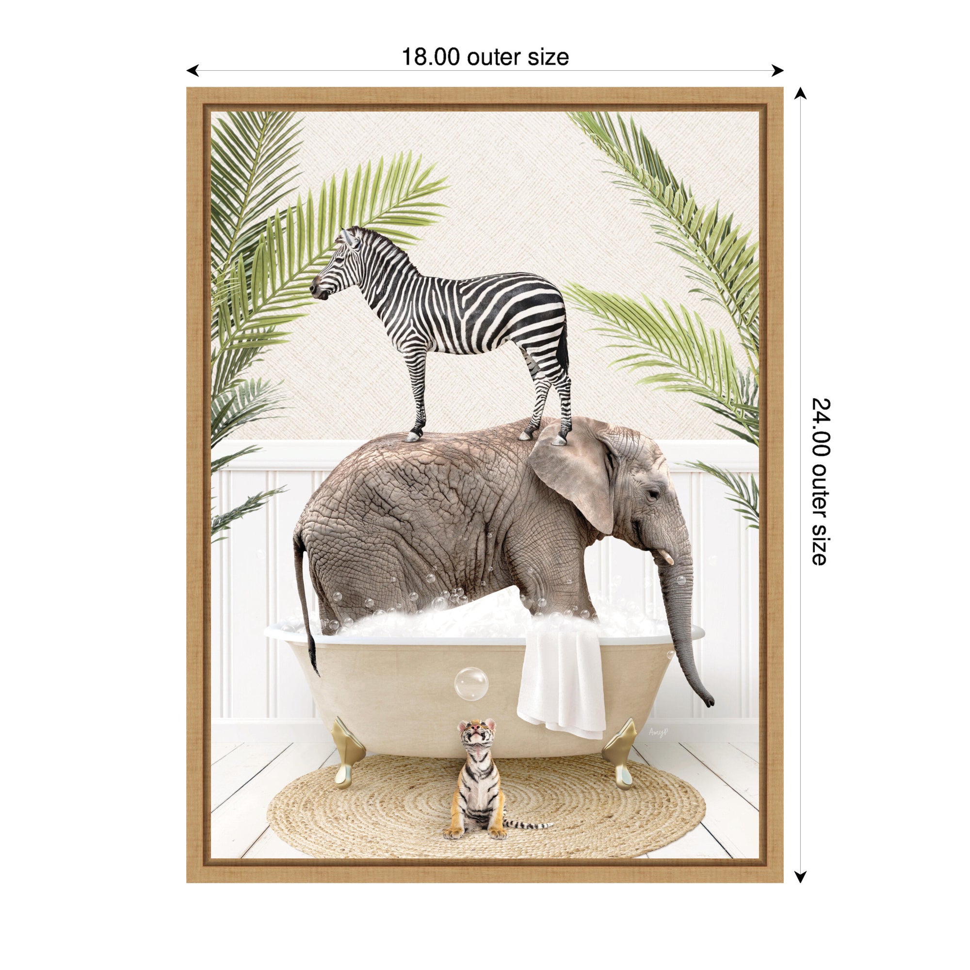 Sylvie Safari Animals in Palm Bath Framed Canvas by Amy Peterson