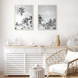 Sylvie Coastal Coconut Palm Tree Beach BW Framed Canvas Set by The