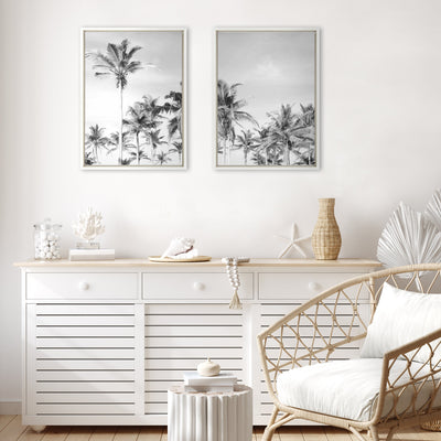 Sylvie Coastal Coconut Palm Tree Beach BW Framed Canvas Set by The