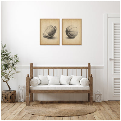Vintage Football & Basketball 2 Piece Framed Canvas Wall Art Set by The Creative Bunch Studio