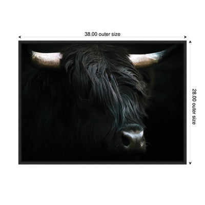 Sylvie Minimalist Black Highland Cow Framed Canvas by Michael Schauer