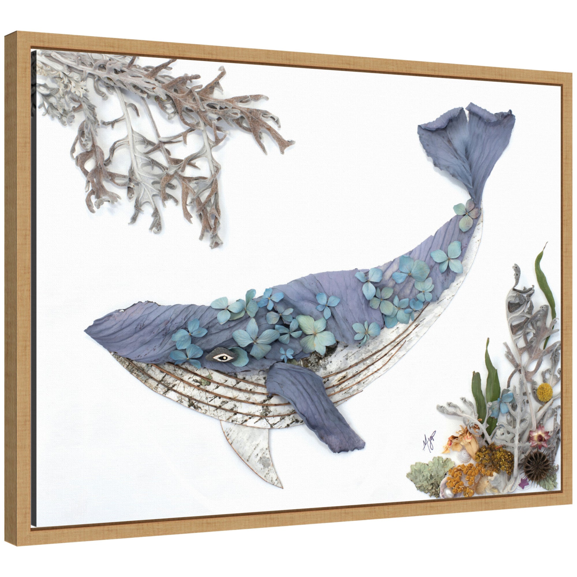 Framed canvas wall art print titled Whale by Madeline Jeppesen, in Sylvie Natural frame