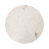 Round marble tabletop with soft white and light gray veining, displaying a smooth polished surface and subtle natural stone patterns.