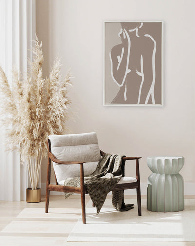 Sylvie Simple Romantic Line Art Drawing Neutral Framed Canvas by kateandlaurel - product image 6 for Resin Society