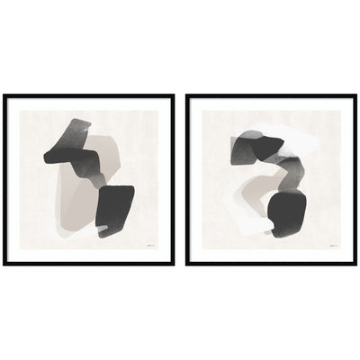 Abstract Neutral 01 & 02 framed wall art prints in neutral tones by Gabrielly Guedes displayed on a wall