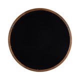 Round wall mirror with a natural wood frame and visible metal hanging hardware on the back, shown against a white background.