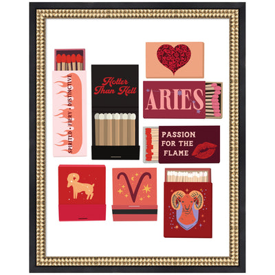 Framed wall art print titled Aries Matchbooks 14x18 FC by Megan Ryan featuring a detailed illustration in a black frame