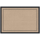 Rectangular beige pinboard framed in textured black wood with a delicate continuous black scallop pattern border close to the edge.