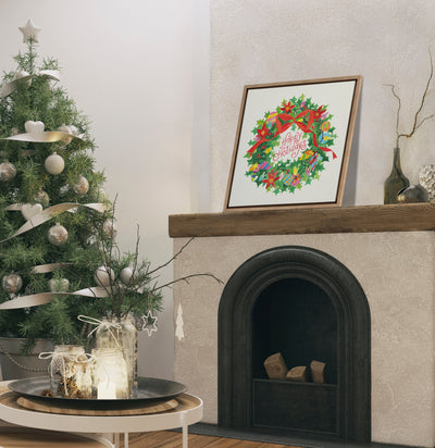 Sylvie Xmas Wreath Happy Holidays Framed Canvas by Shannon Snow