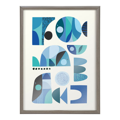 Blake Mid Century Fish Blue Framed Printed Glass by Rachel Lee of My Dream Wall