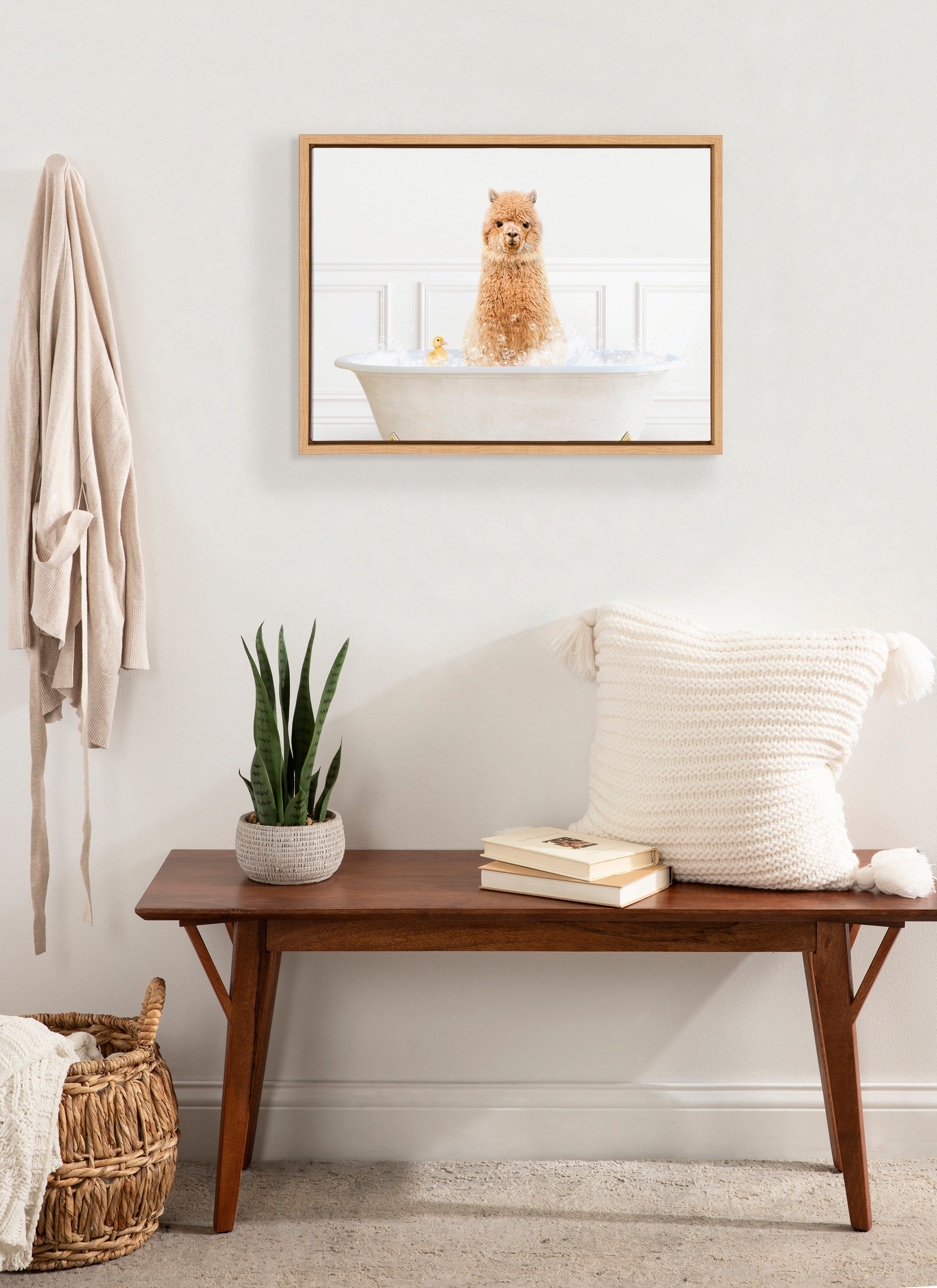 Sylvie Alpaca In Bubble Bath Neutral Style Framed Canvas by kateandlaurel - product image 4 for Resin Society