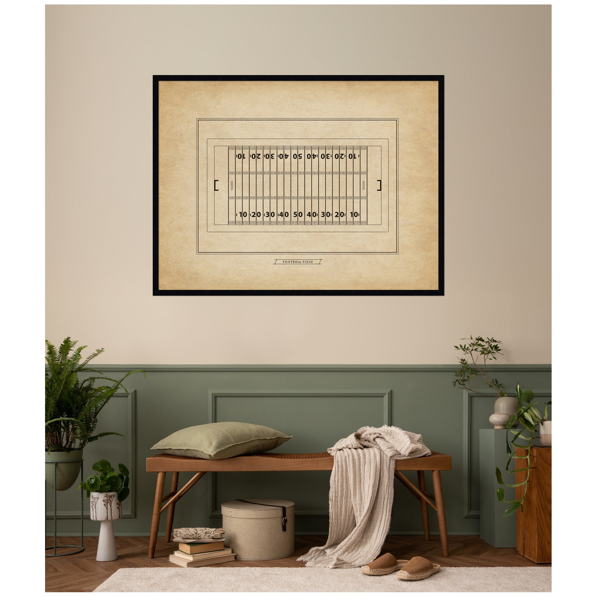 Vintage Sports Football Field Diagram Horizontal by The Creative Bunch Studio Framed Wall Art Print