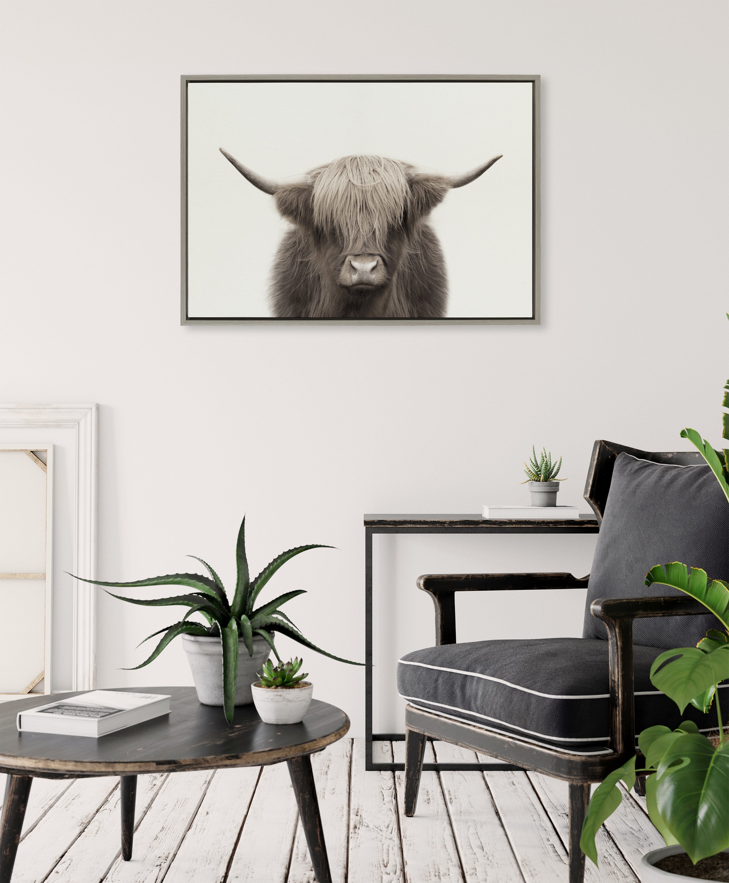Sylvie Hey Dude Highland Cow Color Framed Canvas by The Creative Bunch
