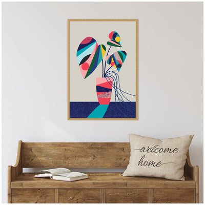 Sylvie MCM Blue and Pink Monstera Framed Canvas by Rachel Lee