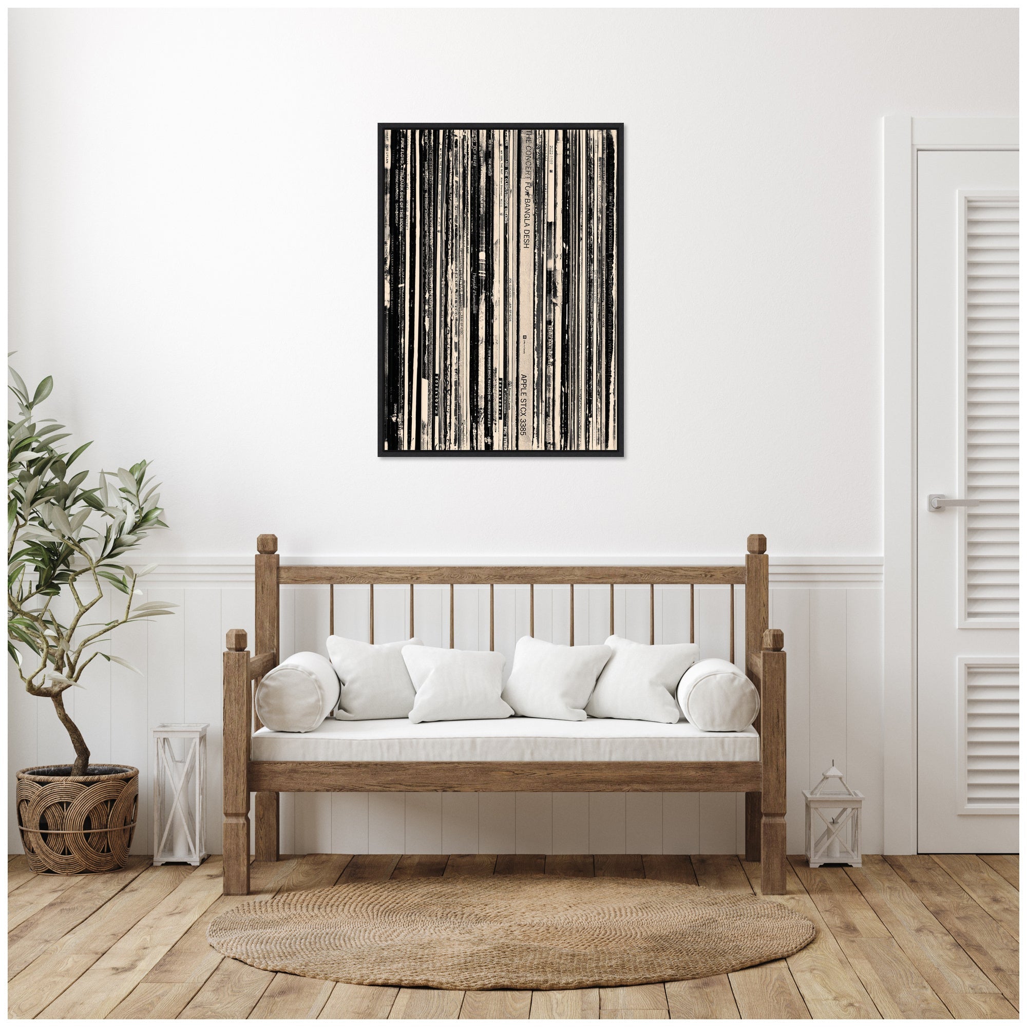 33 RPM Black and White by Robert Cadloff Framed Canvas Wall Art Print