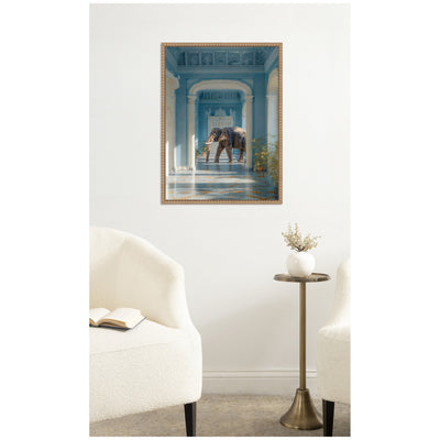 Elephant Strolling Through the Blue Wing by Michael Schauer Framed Canvas Wall Art Print