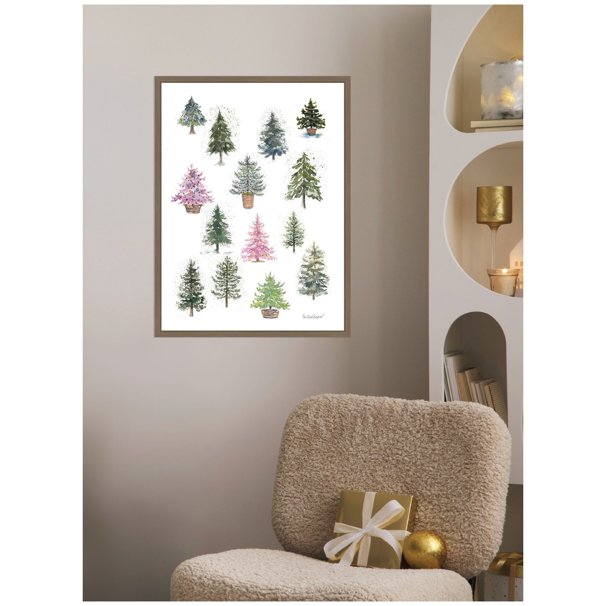 Sylvie Framed Canvas 12 Tiny Holiday Trees by Patricia Shaw