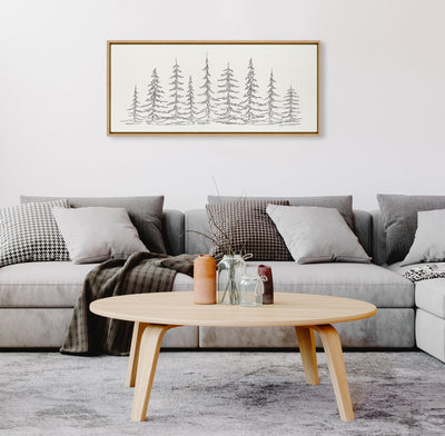 Sylvie Minimalist Evergreen Trees Sketch Framed Canvas