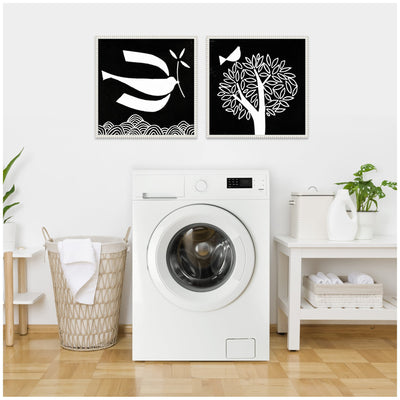 Sylvie Beaded Black and White Linocut Birds Framed Canvas Art Set by Giuliana Lazzerini