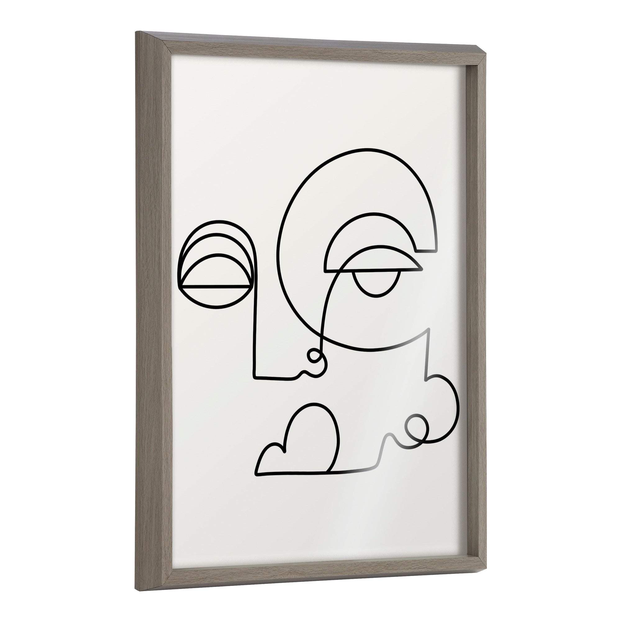 Framed printed abstract art titled Blake Inner Battle by Shatha Al Dafai with smooth curves and minimal color on solid surface.