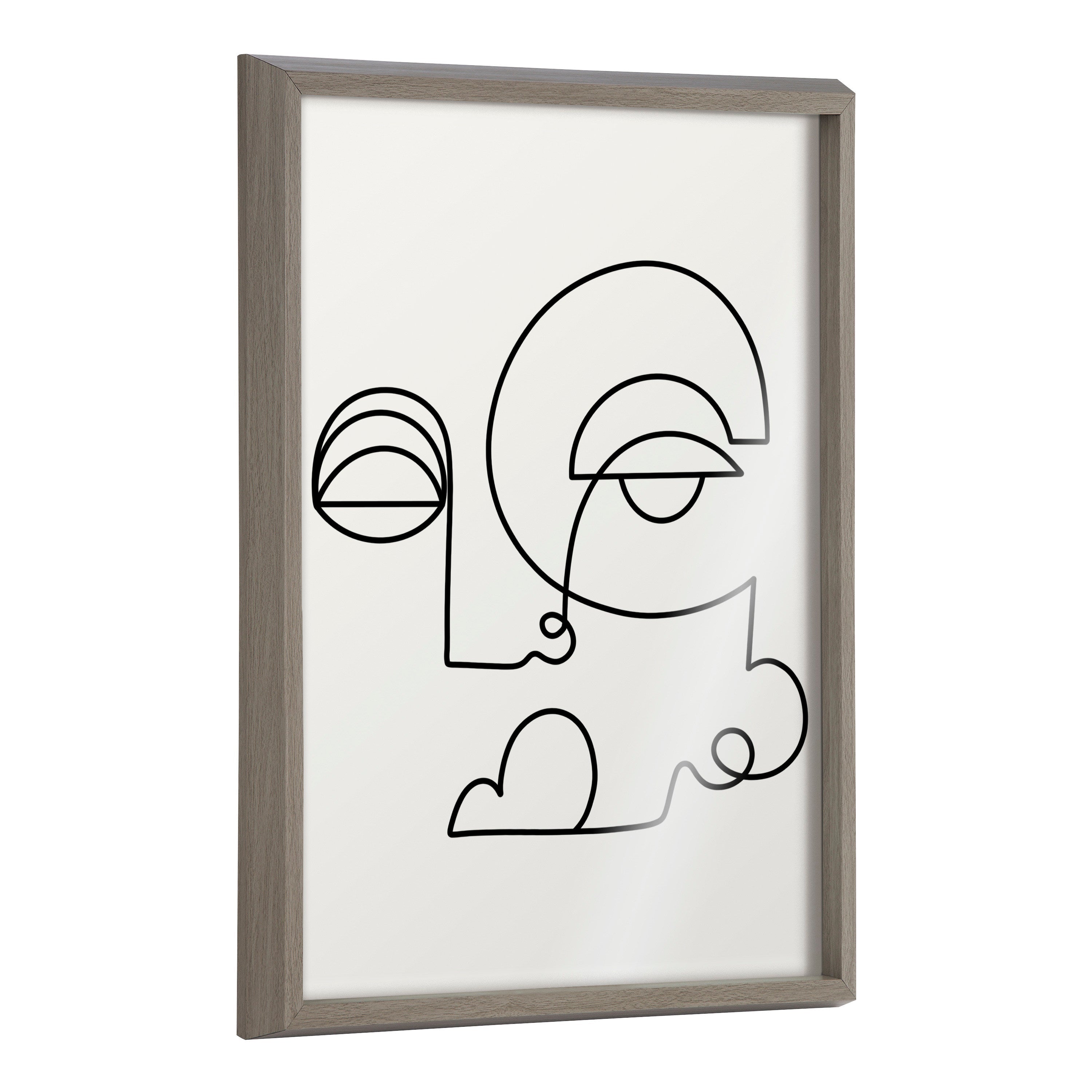 Framed printed abstract art titled Blake Inner Battle by Shatha Al Dafai with smooth curves and minimal color on solid surface.