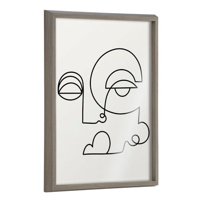 Framed printed abstract art titled Blake Inner Battle by Shatha Al Dafai with smooth curves and minimal color on solid surface.