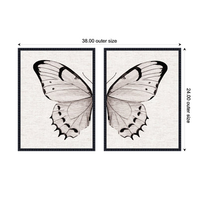 Sylvie Beaded Minimal Butterfly Watercolor Neutral Linen - 2 Piece Framed Canvas Art Set