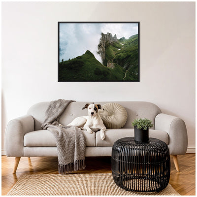 Sylvie Mountain Ridge and Green Meadow on a Cloudy Day Framed Canvas by Michael Schauer