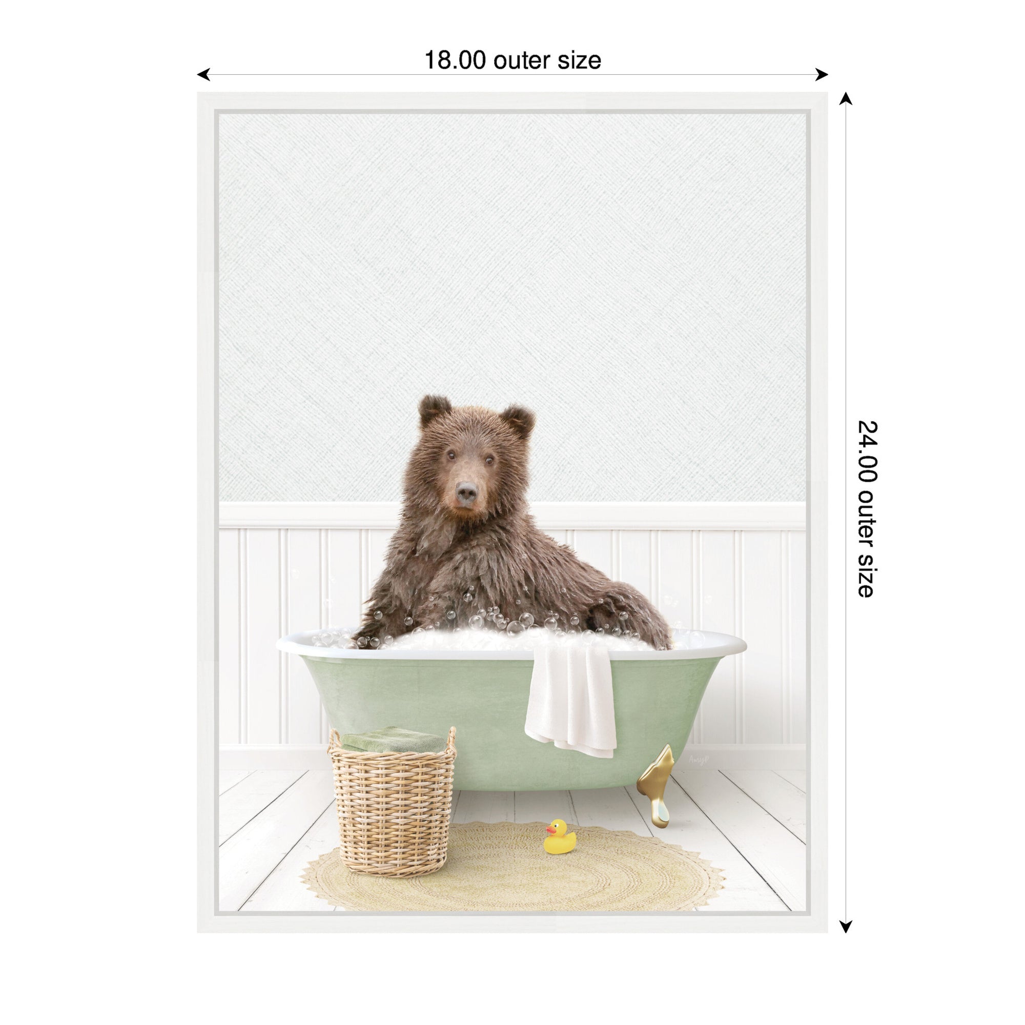 Sylvie Bear in Cottage Green Bath Framed Canvas by Amy Peterson