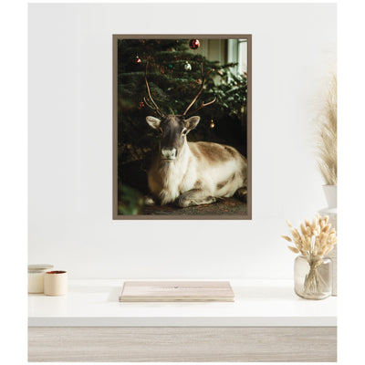 Sylvie Framed Canvas Reindeer Sitting Under a Christmas Tree by Michael Schauer